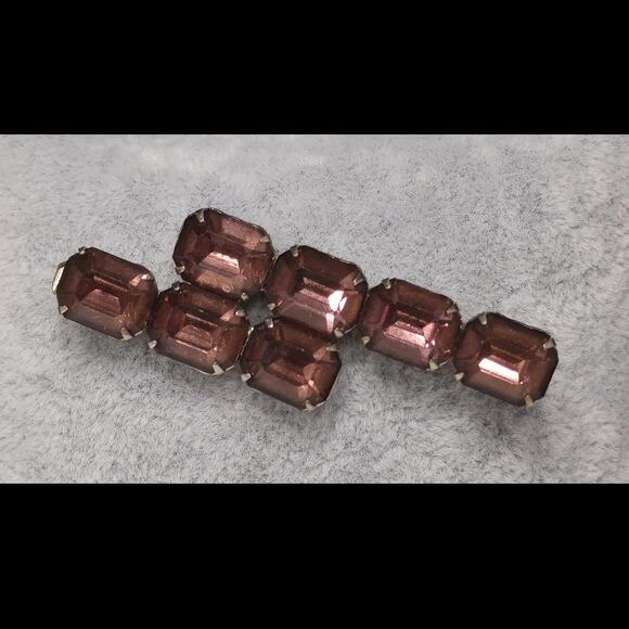 Antique Art Deco Purple Glass Double Bar Brooch, Prong Set, C Clasp, 1920s - Picture 10 of 10